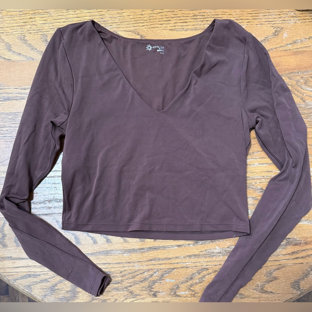 OFFLINE by aerie-  Long Sleeve V-Neck Crop